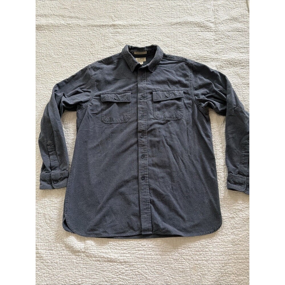Vintage LL Bean Blue Canvas Mens Large Button Down Shirt Barn Heavy Workwear